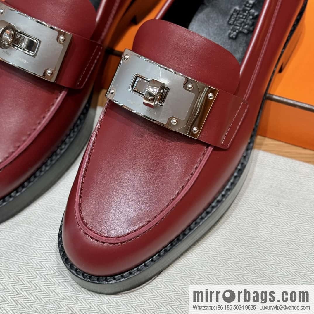 HERMES 101 Hot loafer shoes, Hermès red/Rouge H calfskin/Calfskin