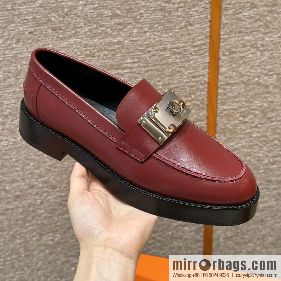 HERMES 101 Hot loafer shoes, Hermès red/Rouge H calfskin/Calfskin