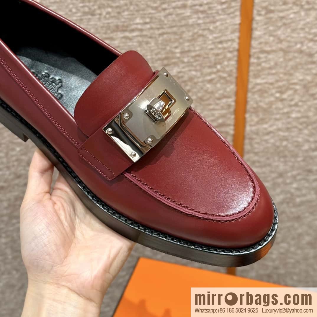 HERMES 101 Hot loafer shoes, Hermès red/Rouge H calfskin/Calfskin
