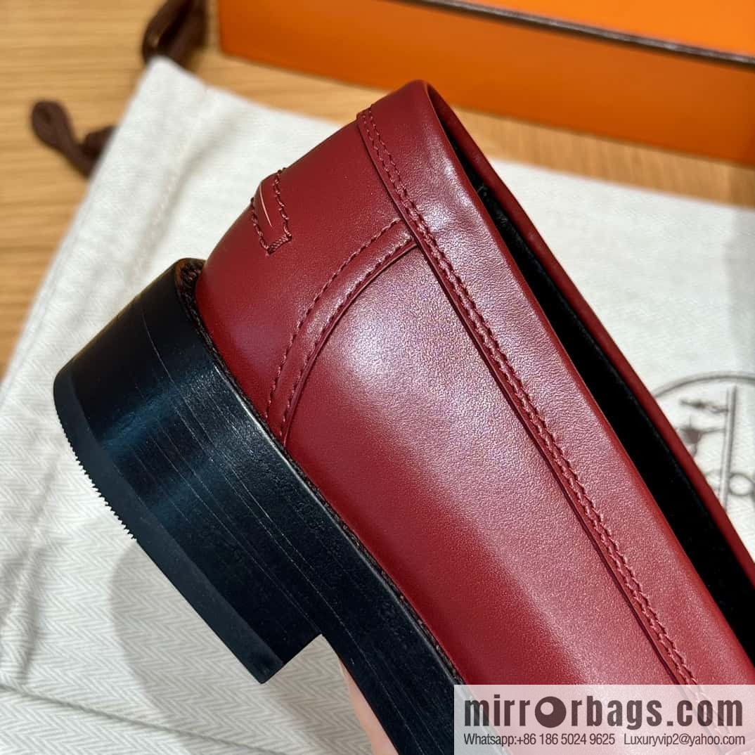 HERMES 101 Hot loafer shoes, Hermès red/Rouge H calfskin/Calfskin