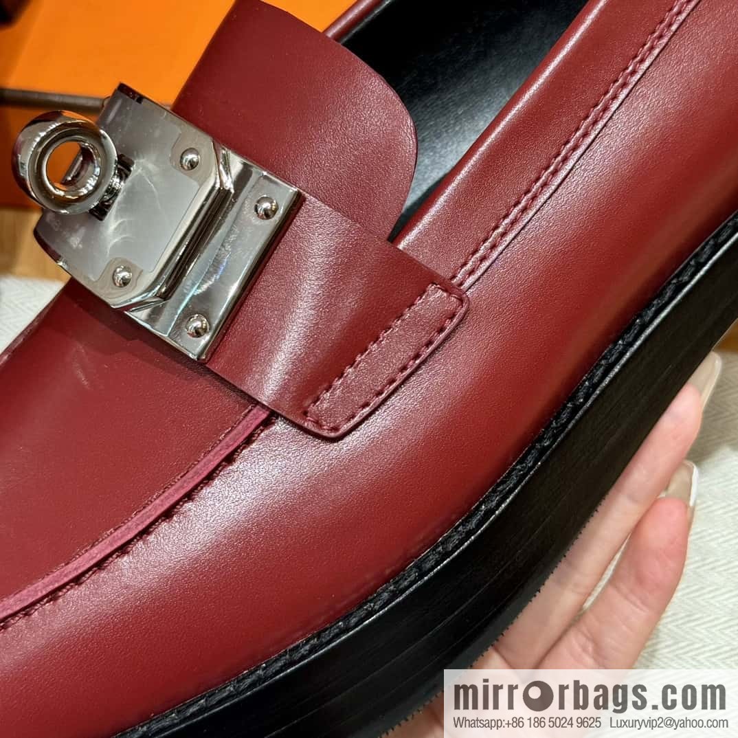 HERMES 101 Hot loafer shoes, Hermès red/Rouge H calfskin/Calfskin