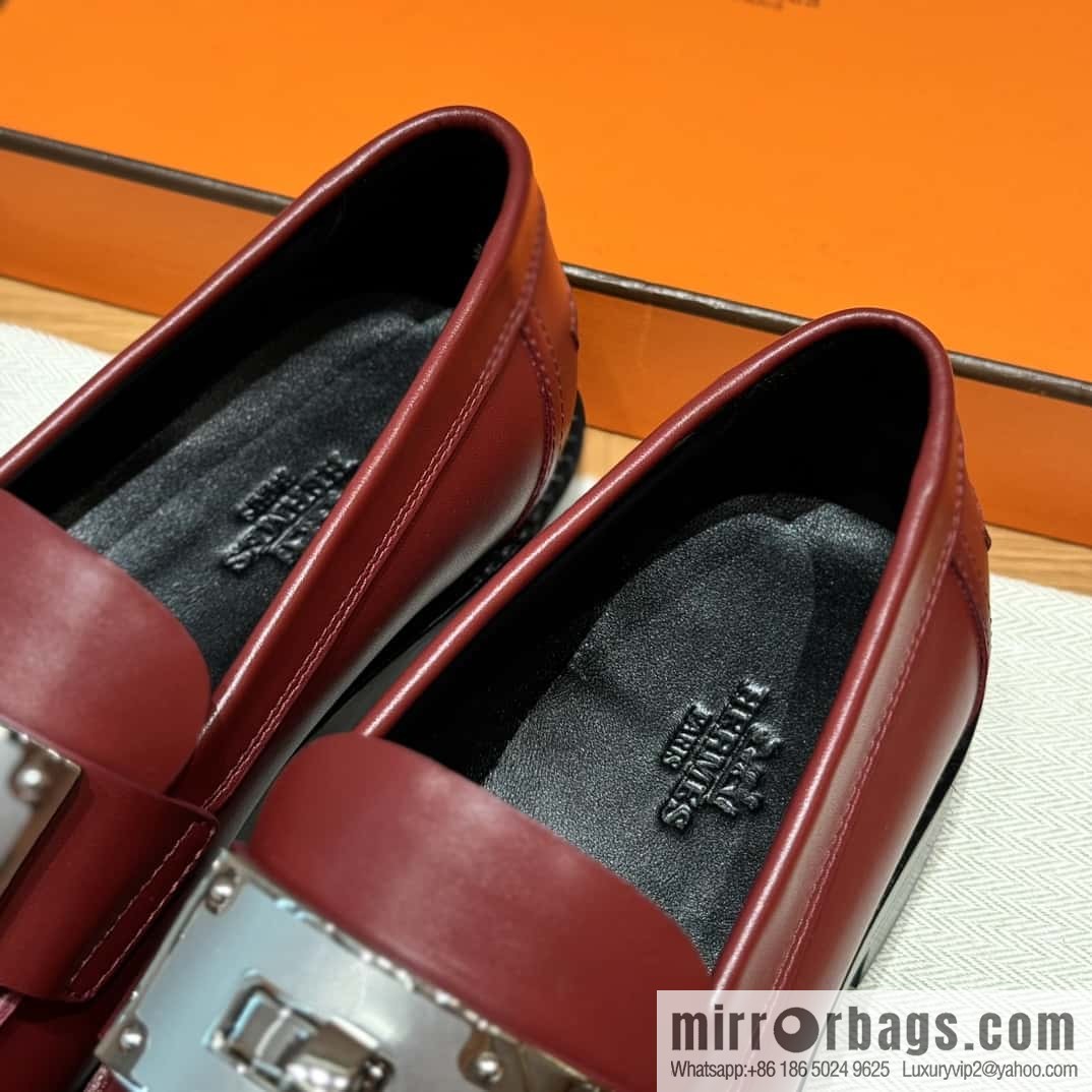 HERMES 101 Hot loafer shoes, Hermès red/Rouge H calfskin/Calfskin