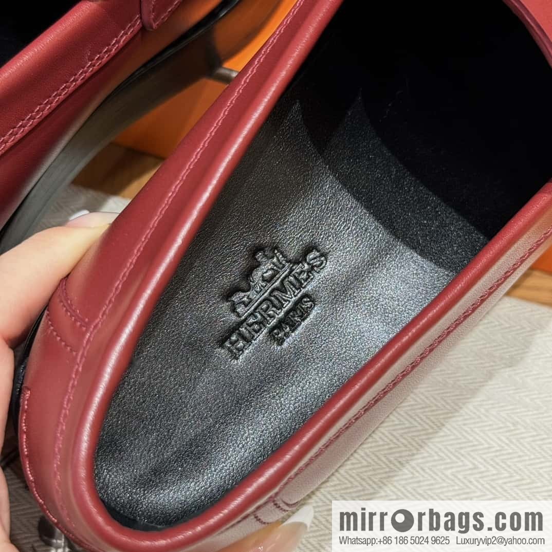 HERMES 101 Hot loafer shoes, Hermès red/Rouge H calfskin/Calfskin
