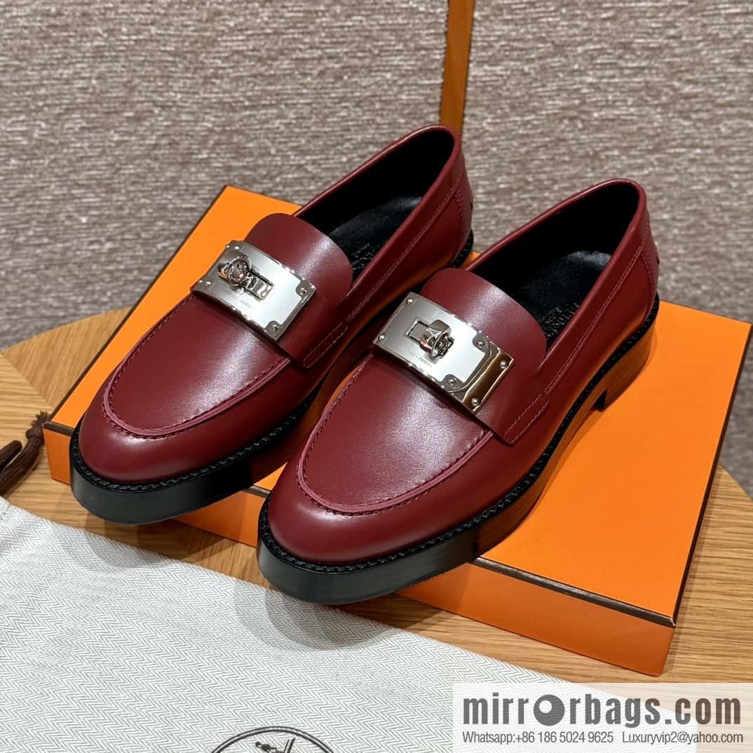 HERMES 101 Hot loafer shoes, Hermès red/Rouge H calfskin/Calfskin