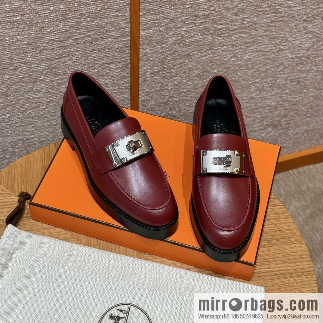 HERMES 101 Hot loafer shoes, Hermès red/Rouge H calfskin/Calfskin