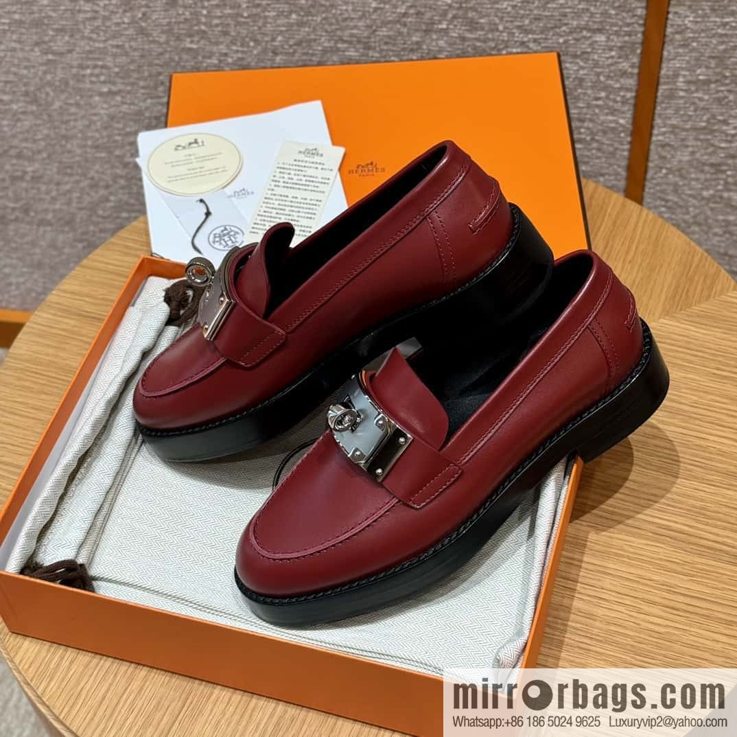 HERMES 101 Hot loafer shoes, Hermès red/Rouge H calfskin/Calfskin