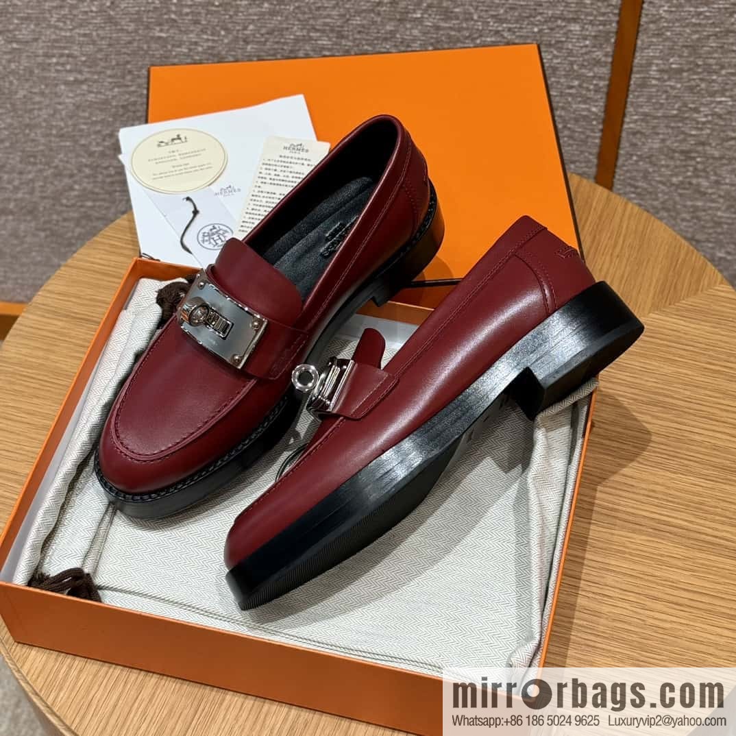 HERMES 101 Hot loafer shoes, Hermès red/Rouge H calfskin/Calfskin