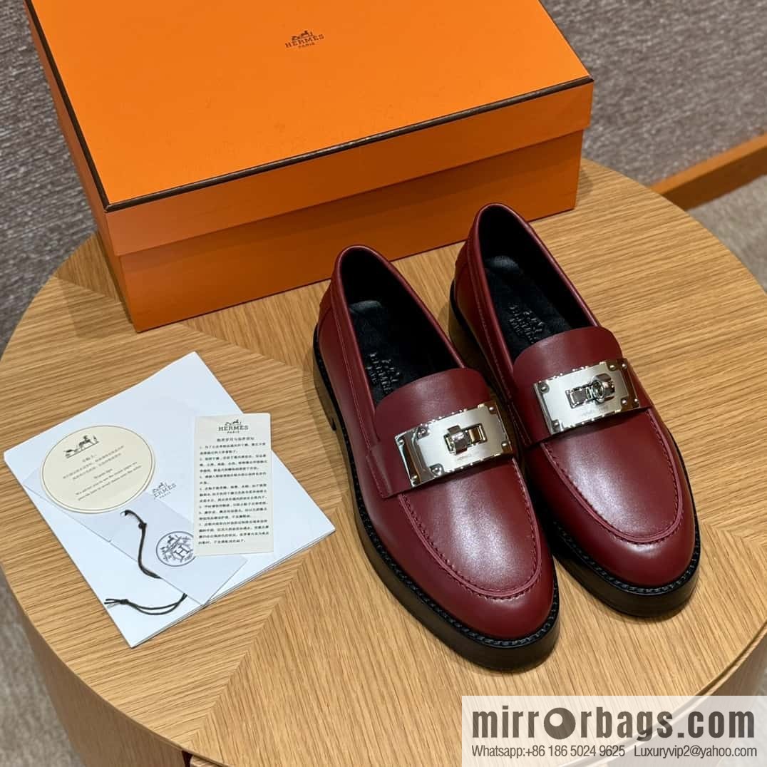 HERMES 101 Hot loafer shoes, Hermès red/Rouge H calfskin/Calfskin