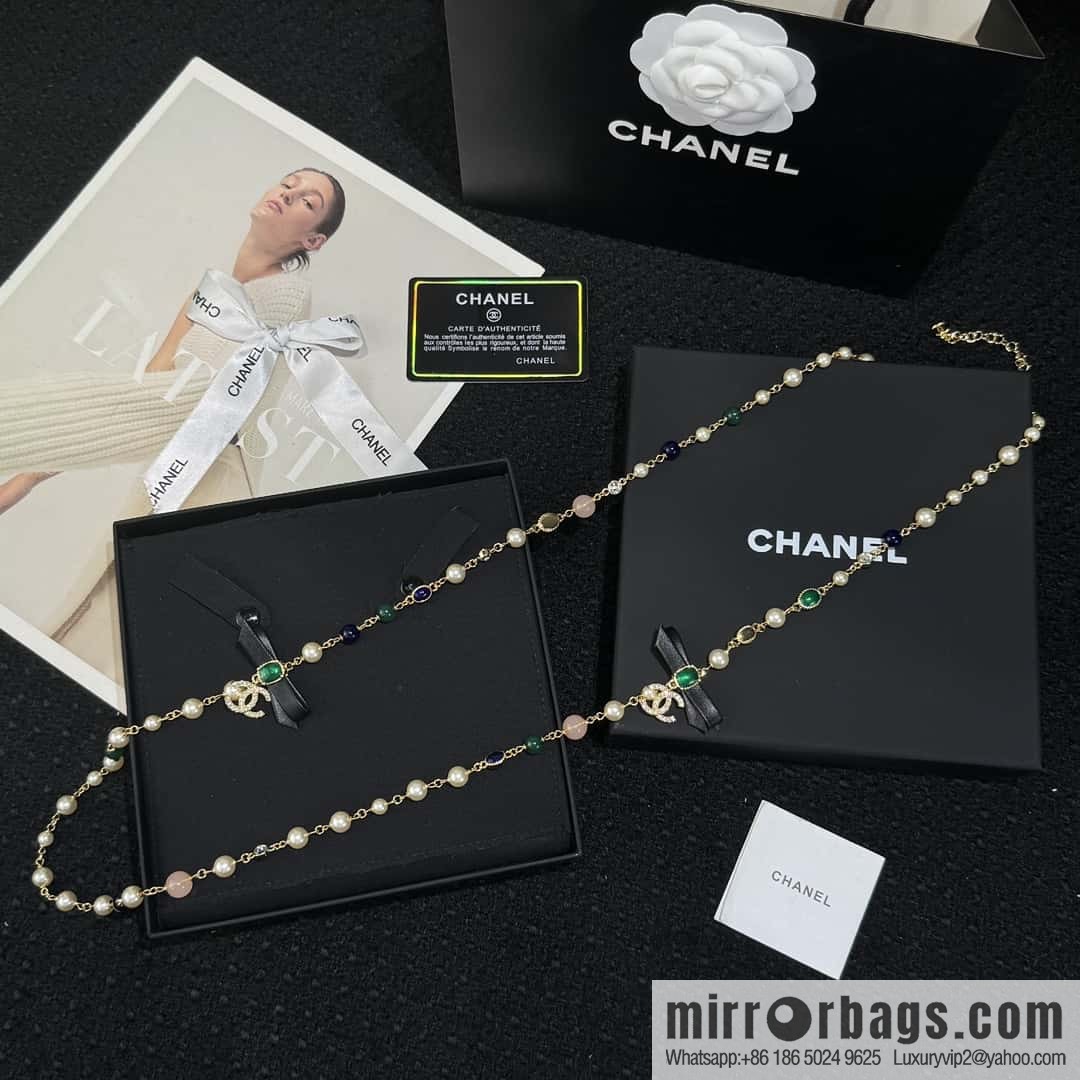❗️New ❗️☀️ New ☑️ Chanel Emerald Bow Long Necklace Sweater Chain ☀️