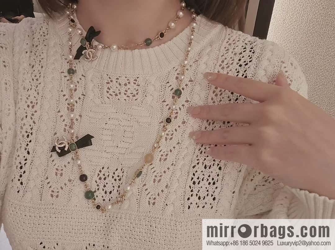 ❗️New ❗️☀️ New ☑️ Chanel Emerald Bow Long Necklace Sweater Chain ☀️