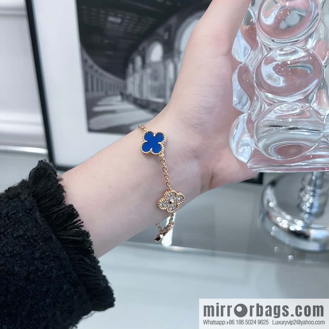 ❗️CNC Version ❗️ ☀️ ☀️ Van Cleef & Arpels Inter-Diamond Lazuli Four Leaf Clover Five Flower Bracelet ☀
