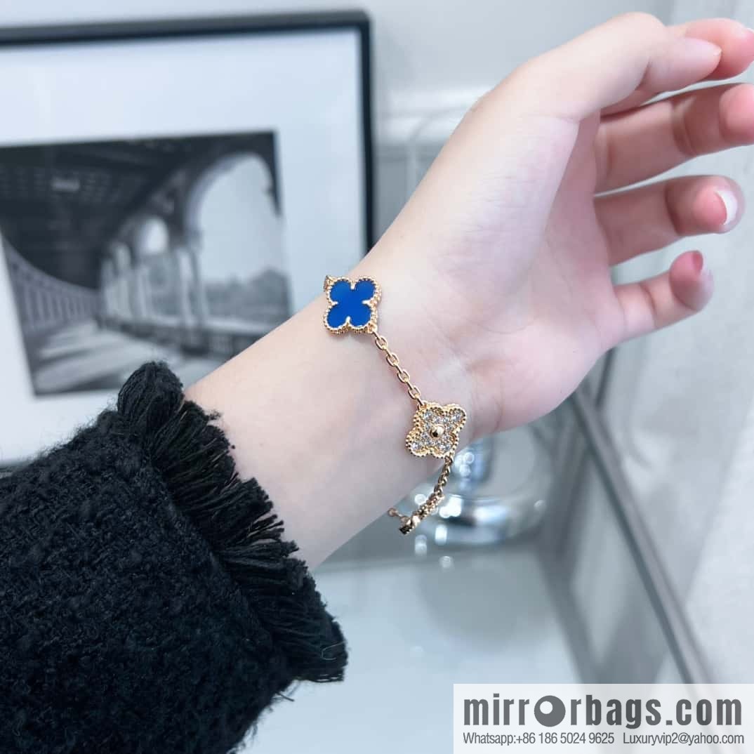 ❗️CNC Version ❗️ ☀️ ☀️ Van Cleef & Arpels Inter-Diamond Lazuli Four Leaf Clover Five Flower Bracelet ☀