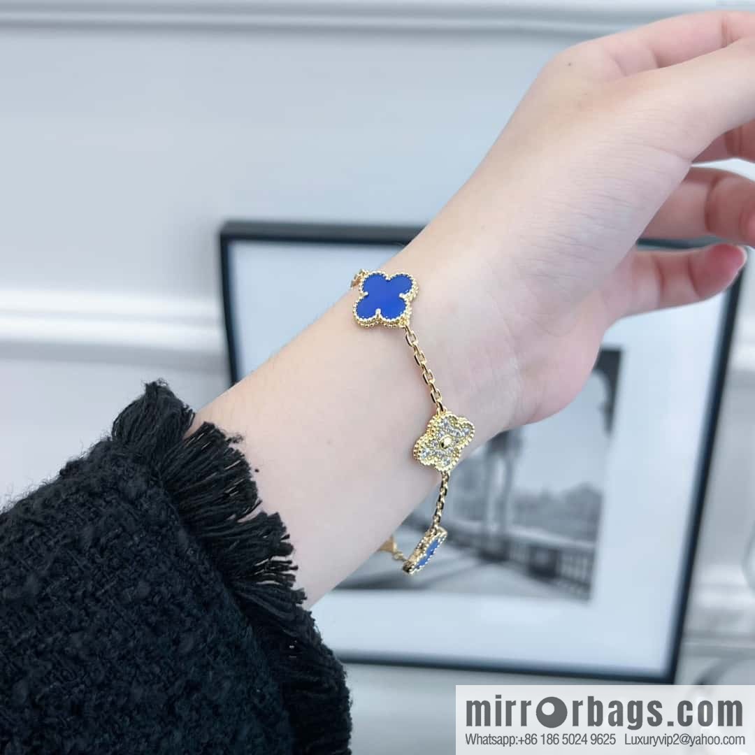 ❗️CNC Version ❗️ ☀️ ☀️ Van Cleef & Arpels Inter-Diamond Lazuli Four Leaf Clover Five Flower Bracelet ☀