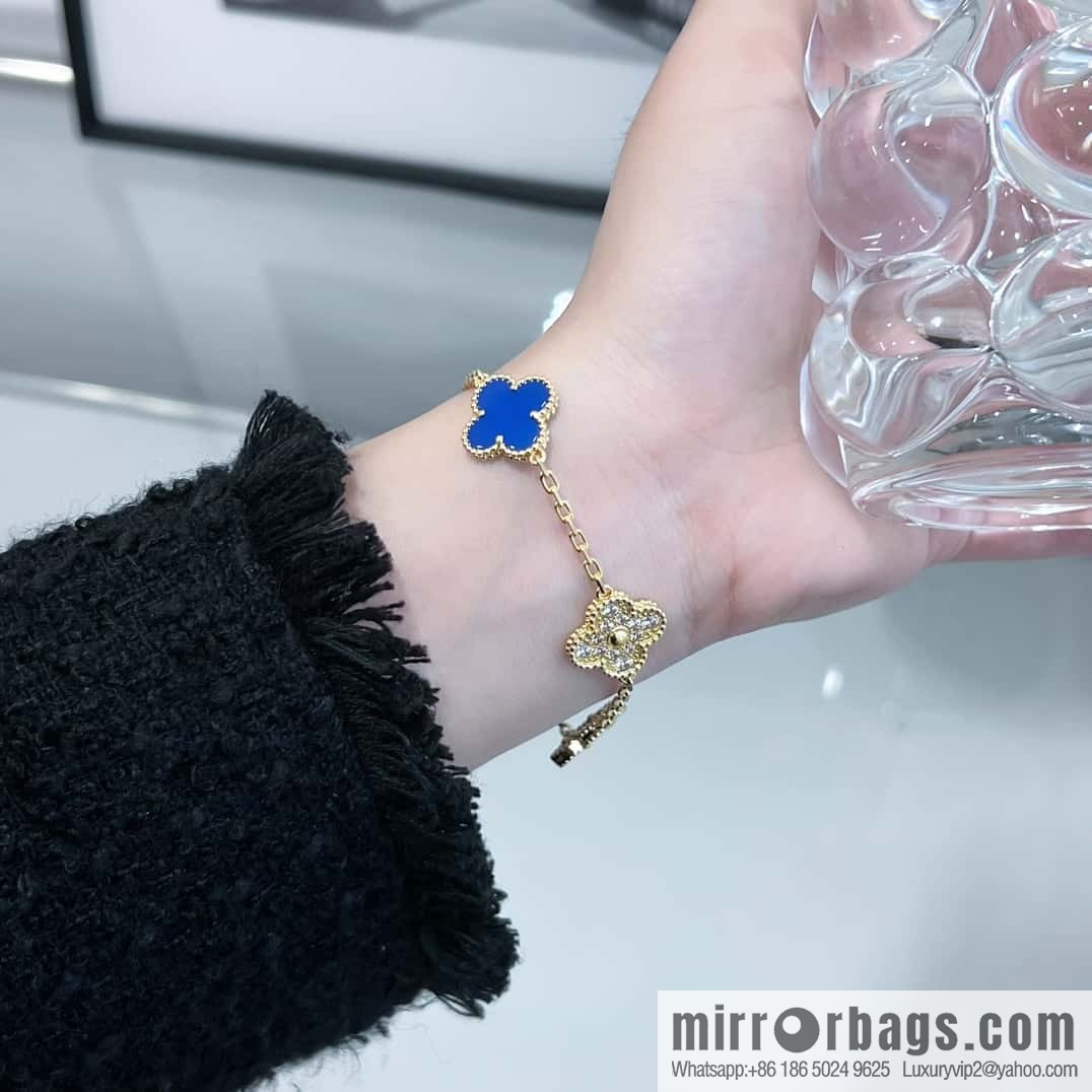 ❗️CNC Version ❗️ ☀️ ☀️ Van Cleef & Arpels Inter-Diamond Lazuli Four Leaf Clover Five Flower Bracelet ☀