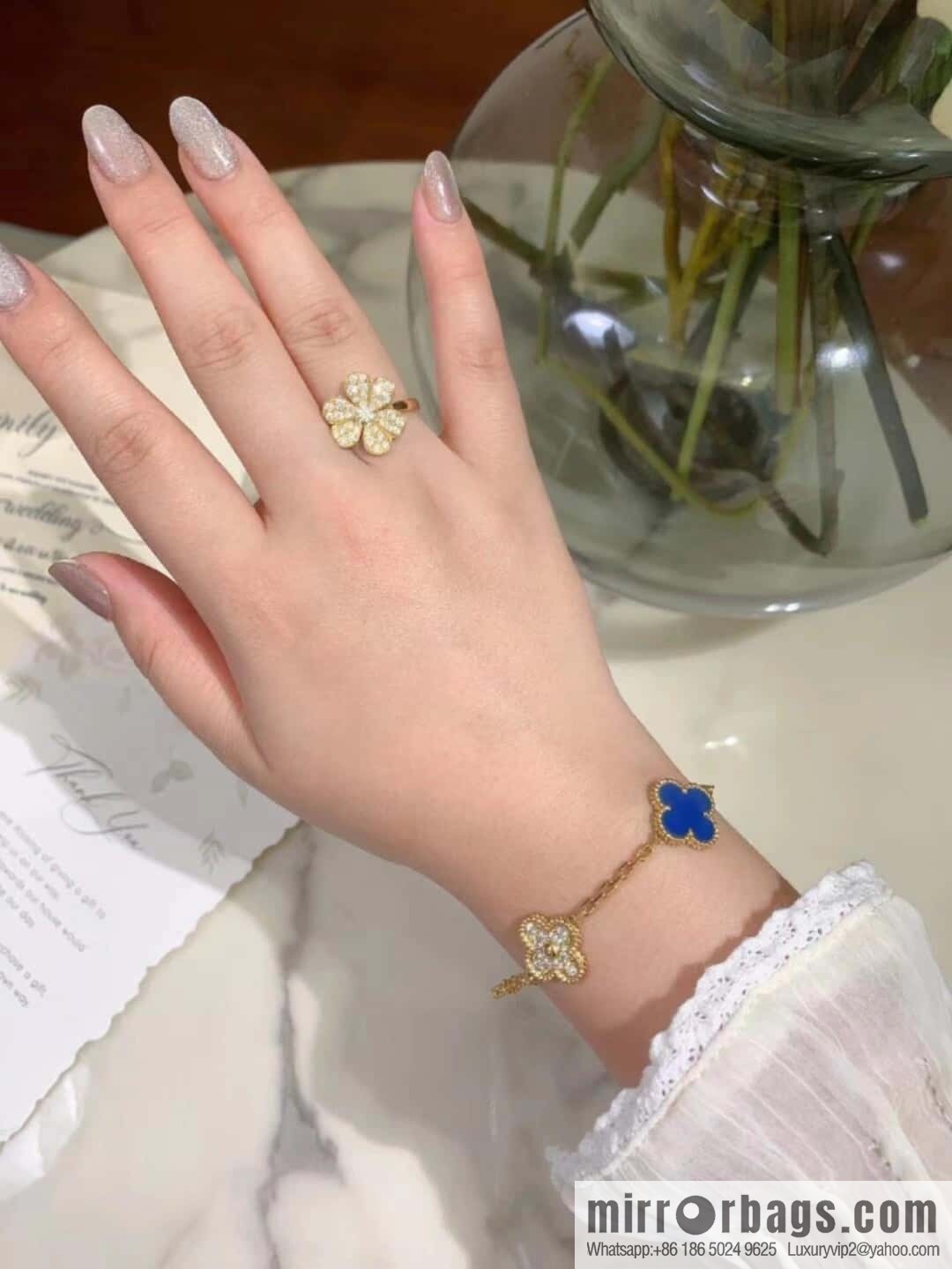 ❗️CNC Version ❗️ ☀️ ☀️ Van Cleef & Arpels Inter-Diamond Lazuli Four Leaf Clover Five Flower Bracelet ☀
