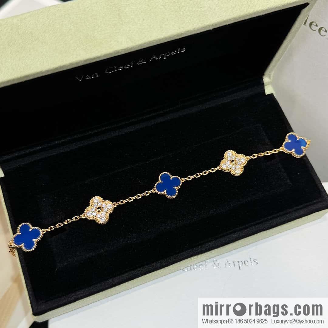❗️CNC Version ❗️ ☀️ ☀️ Van Cleef & Arpels Inter-Diamond Lazuli Four Leaf Clover Five Flower Bracelet ☀