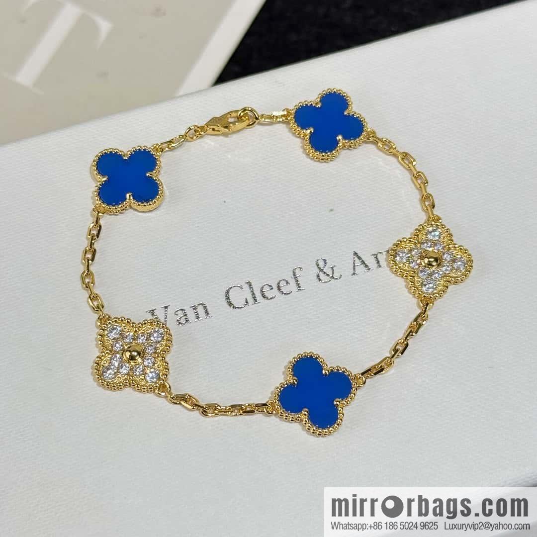 ❗️CNC Version ❗️ ☀️ ☀️ Van Cleef & Arpels Inter-Diamond Lazuli Four Leaf Clover Five Flower Bracelet ☀