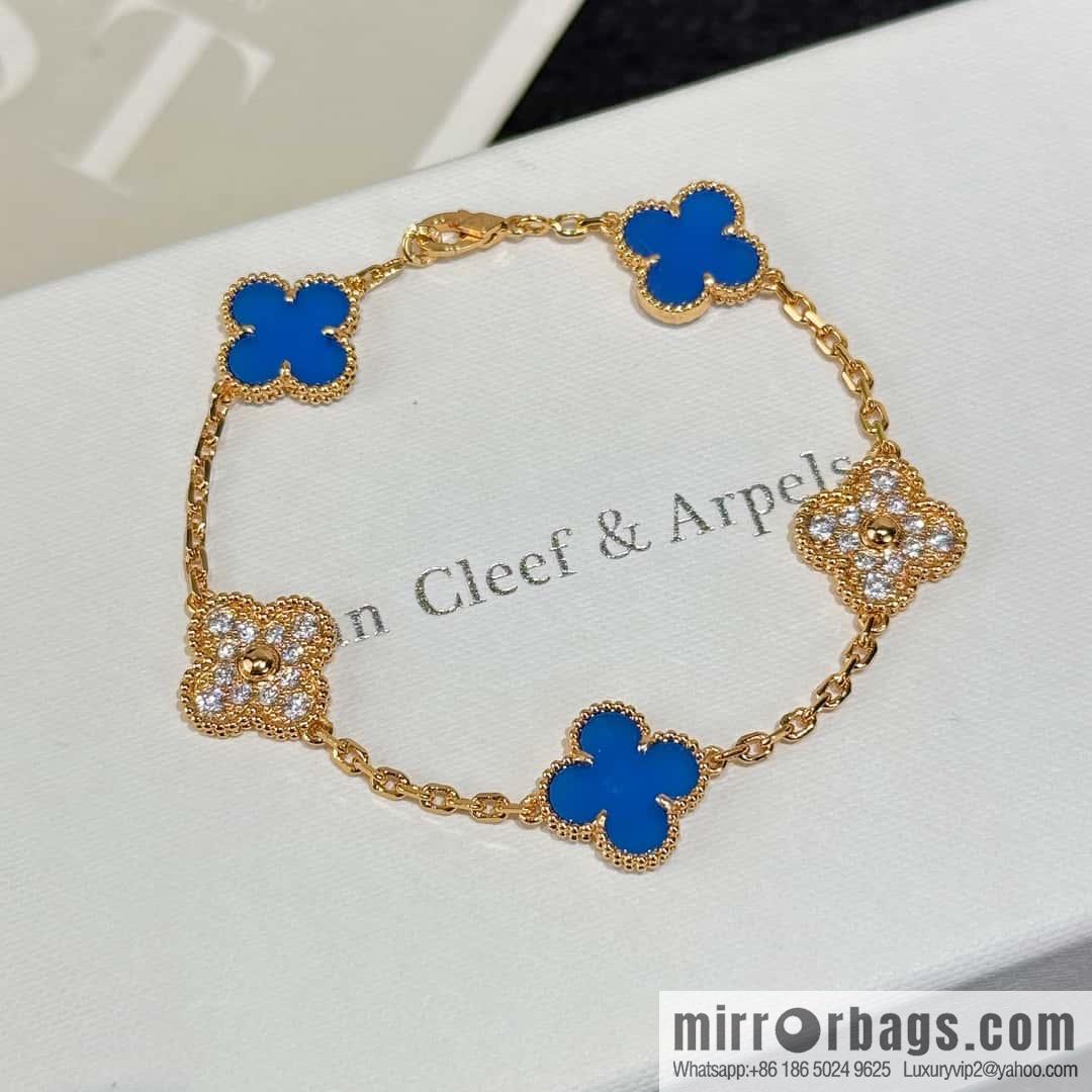 ❗️CNC Version ❗️ ☀️ ☀️ Van Cleef & Arpels Inter-Diamond Lazuli Four Leaf Clover Five Flower Bracelet ☀