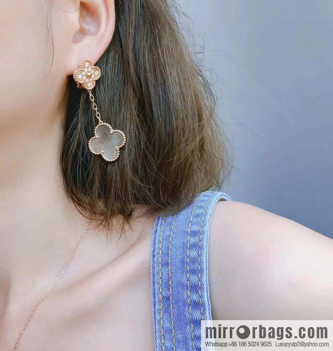 ❗️CNC Version ❗️ ☀️ Van Cleef & Arpels Grey Fritillary Clover Earrings Earrings ☀