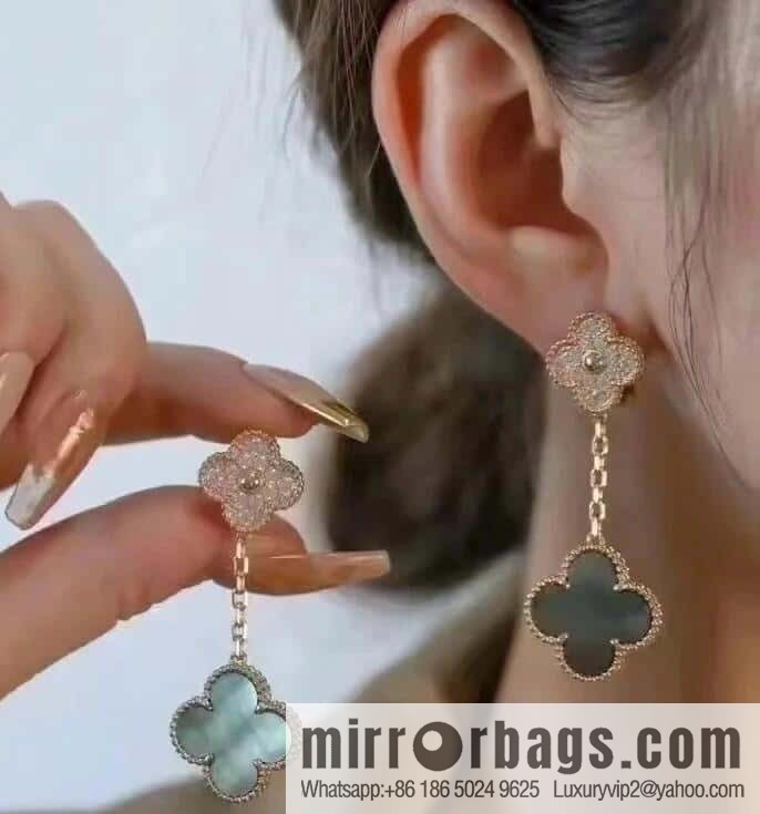 ❗️CNC Version ❗️ ☀️ Van Cleef & Arpels Grey Fritillary Clover Earrings Earrings ☀