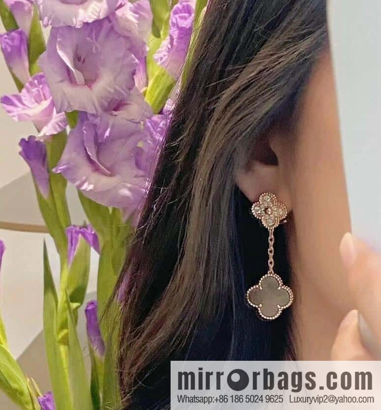 ❗️CNC Version ❗️ ☀️ Van Cleef & Arpels Grey Fritillary Clover Earrings Earrings ☀