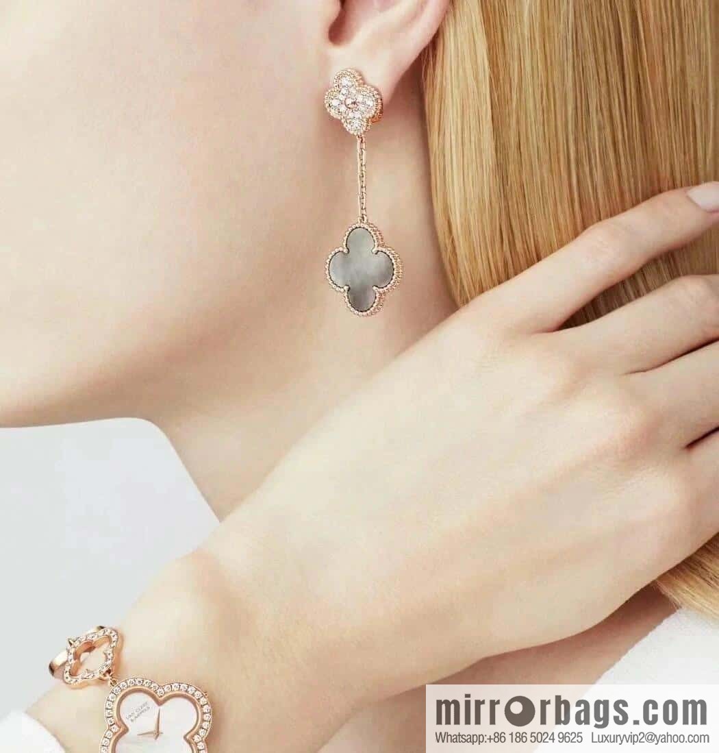 ❗️CNC Version ❗️ ☀️ Van Cleef & Arpels Grey Fritillary Clover Earrings Earrings ☀