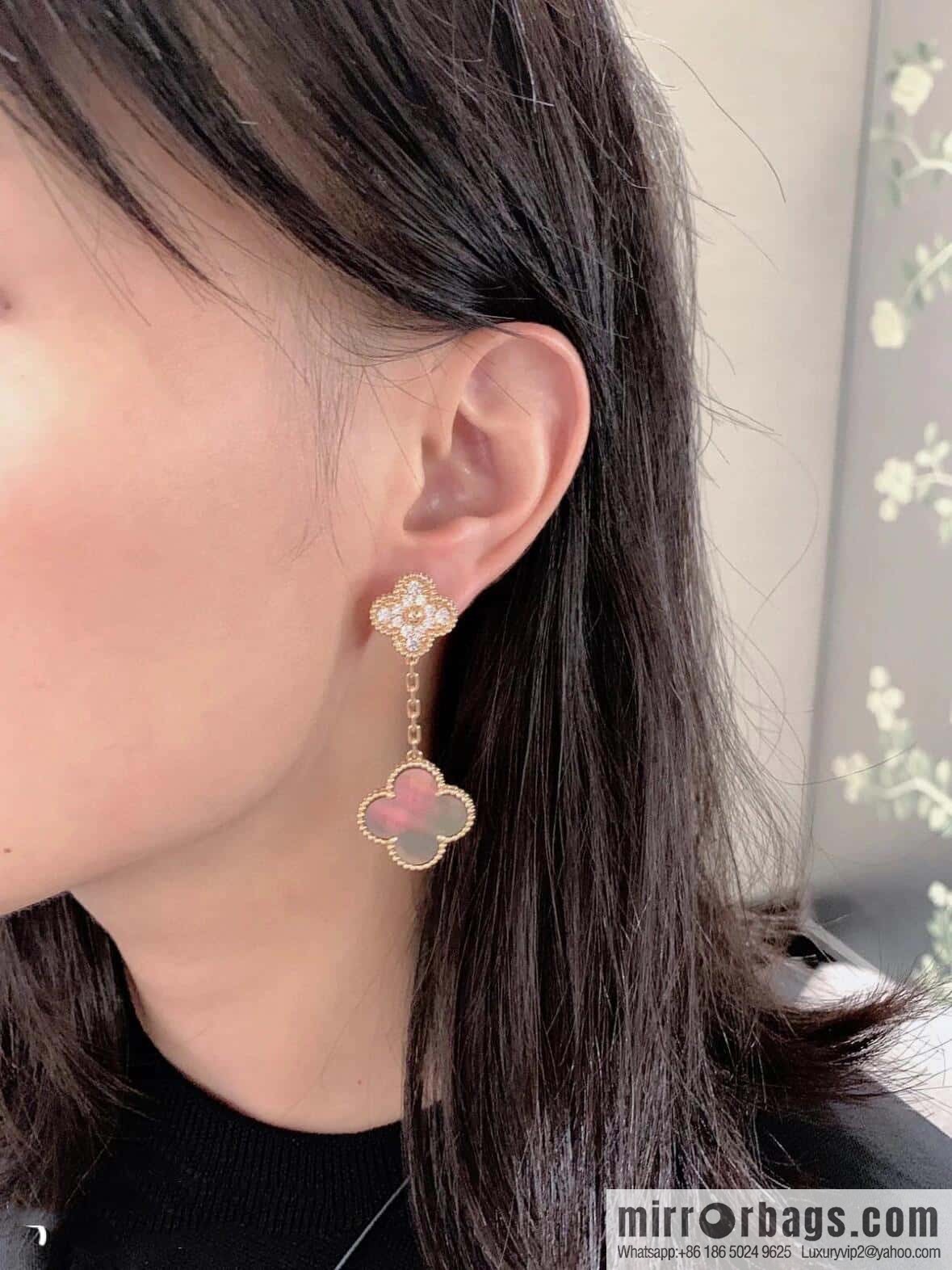 ❗️CNC Version ❗️ ☀️ Van Cleef & Arpels Grey Fritillary Clover Earrings Earrings ☀