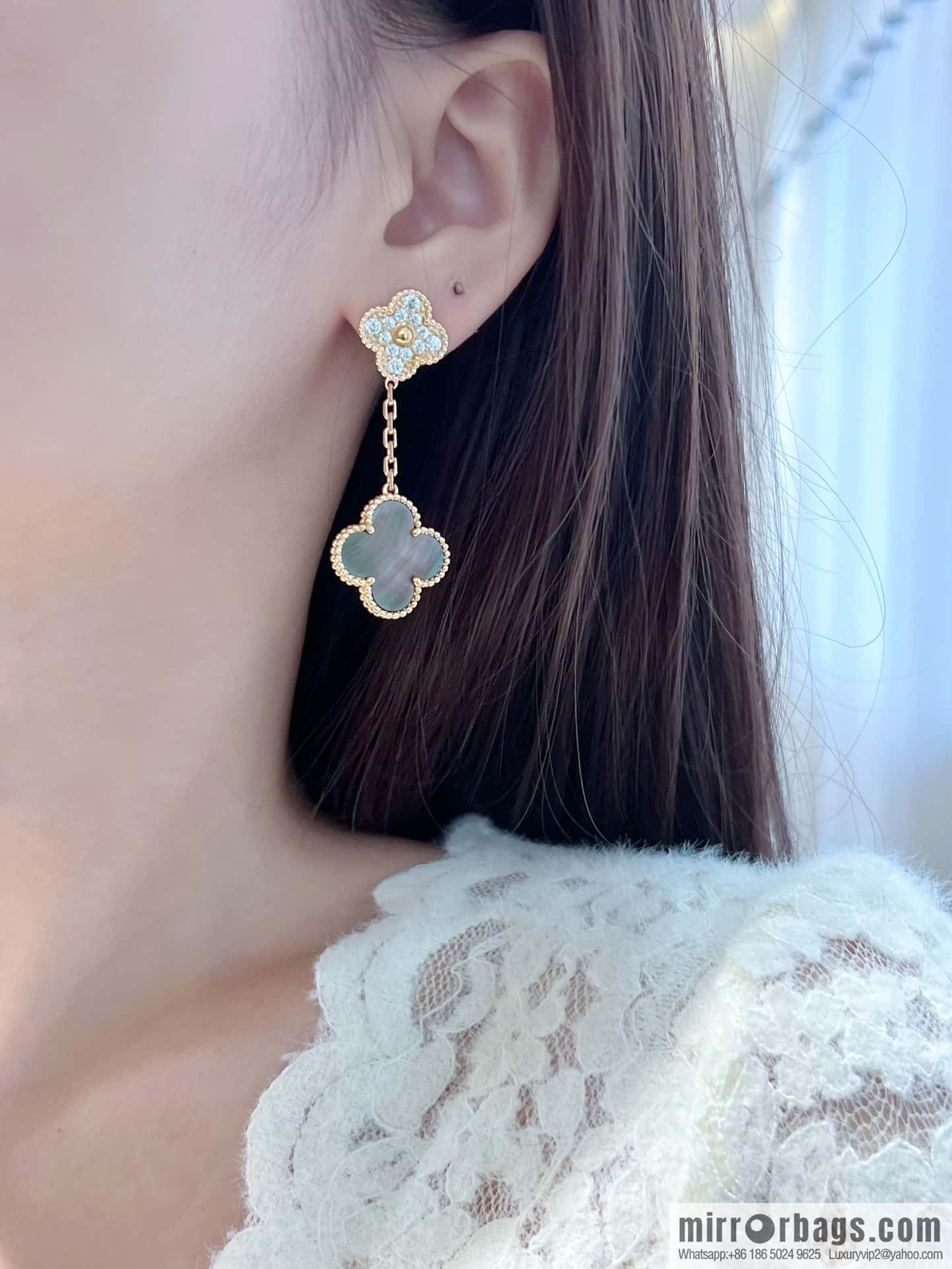 ❗️CNC Version ❗️ ☀️ Van Cleef & Arpels Grey Fritillary Clover Earrings Earrings ☀