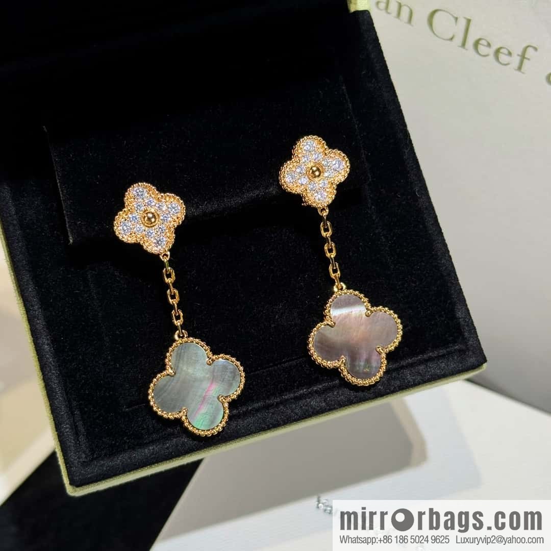 ❗️CNC Version ❗️ ☀️ Van Cleef & Arpels Grey Fritillary Clover Earrings Earrings ☀