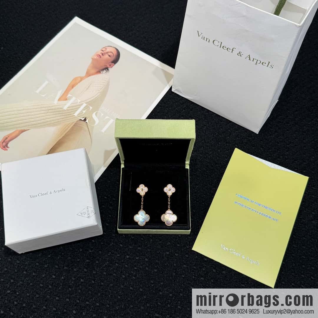 ❗️CNC Version ❗️ ☀️ Van Cleef & Arpels Grey Fritillary Clover Earrings Earrings ☀