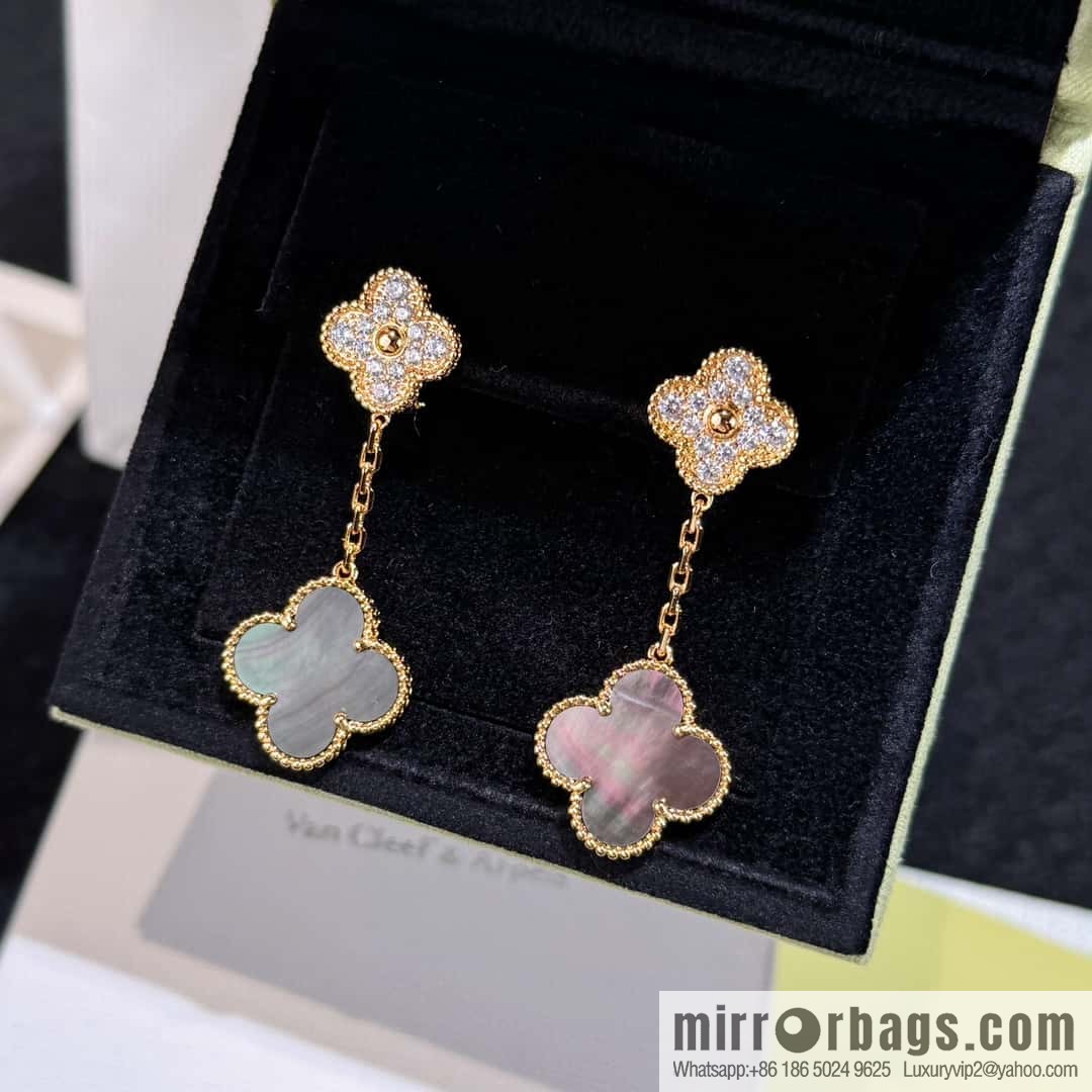 ❗️CNC Version ❗️ ☀️ Van Cleef & Arpels Grey Fritillary Clover Earrings Earrings ☀