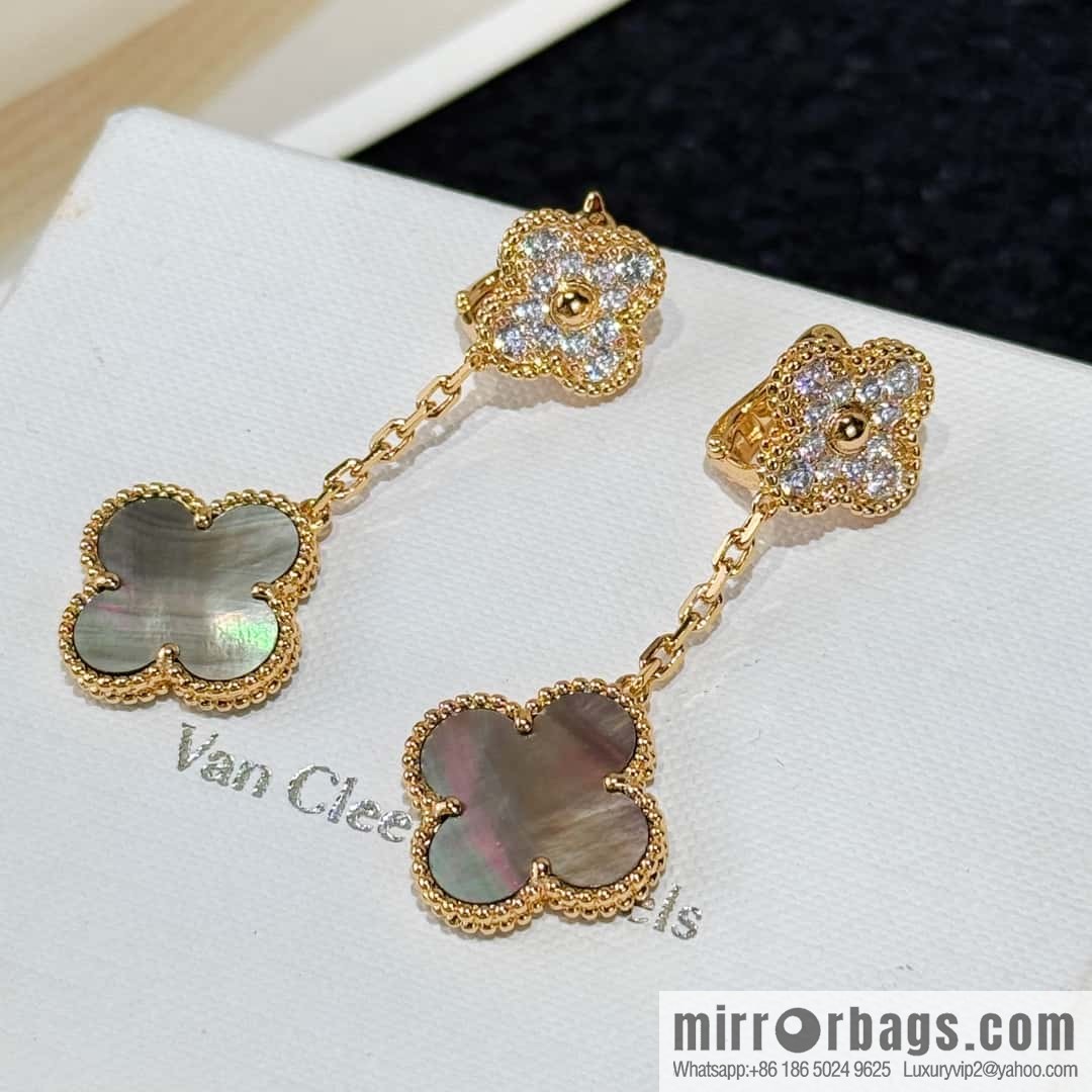 ❗️CNC Version ❗️ ☀️ Van Cleef & Arpels Grey Fritillary Clover Earrings Earrings ☀