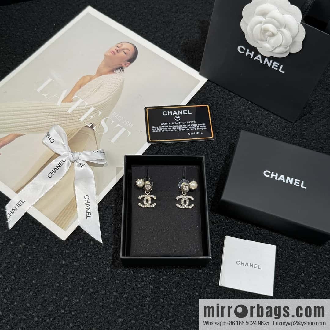 ❗️New ❗️☀️ new ☑️ chanel c2 double c pearl stud earrings ☀️