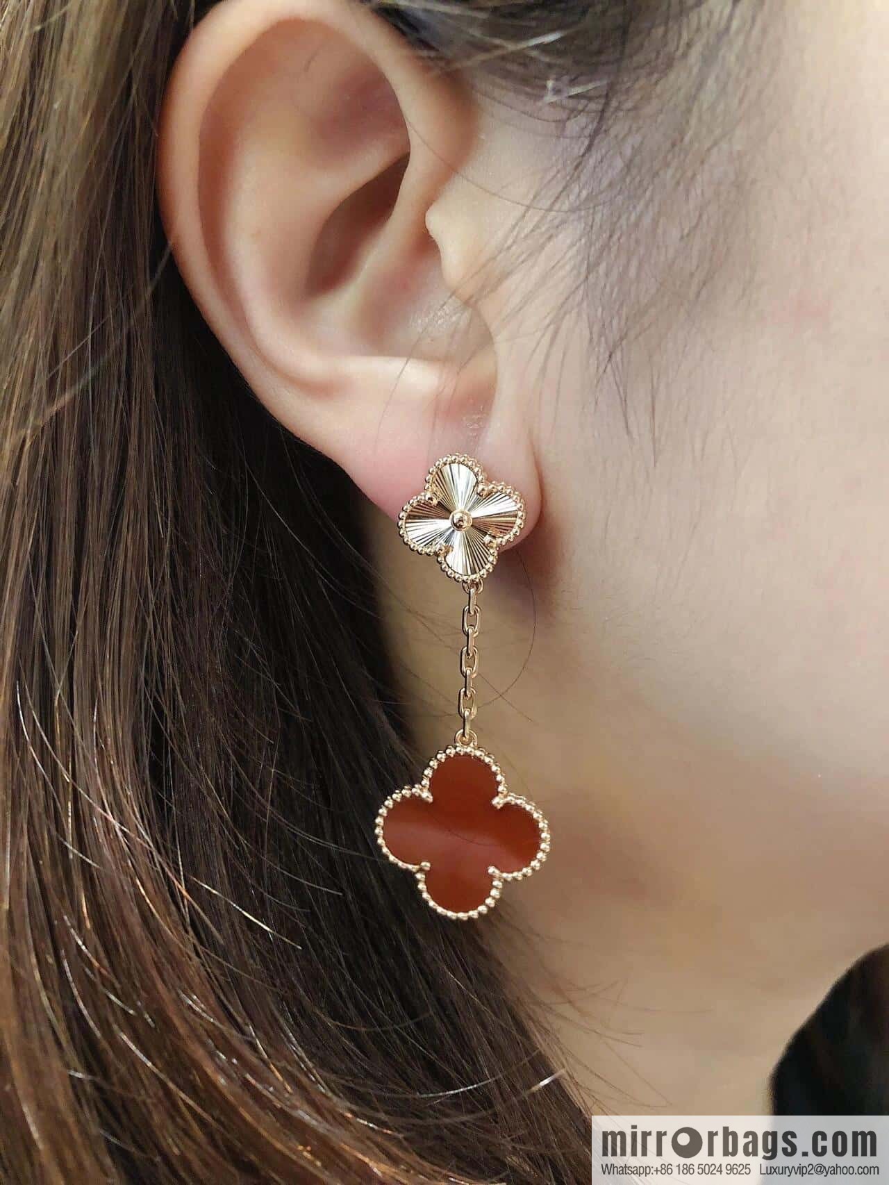 ❗️CNC version ❗️ ☀️ Van Cleef & Arpels agate laser engraved four-leaf clover earrings ☀