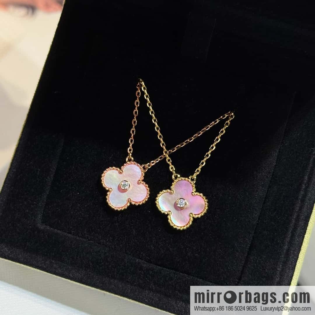 ❗️CNC Version ❗️ ☀️ Van Cleef & Arpels Pink Shell Single Diamond Clover Necklace ☀