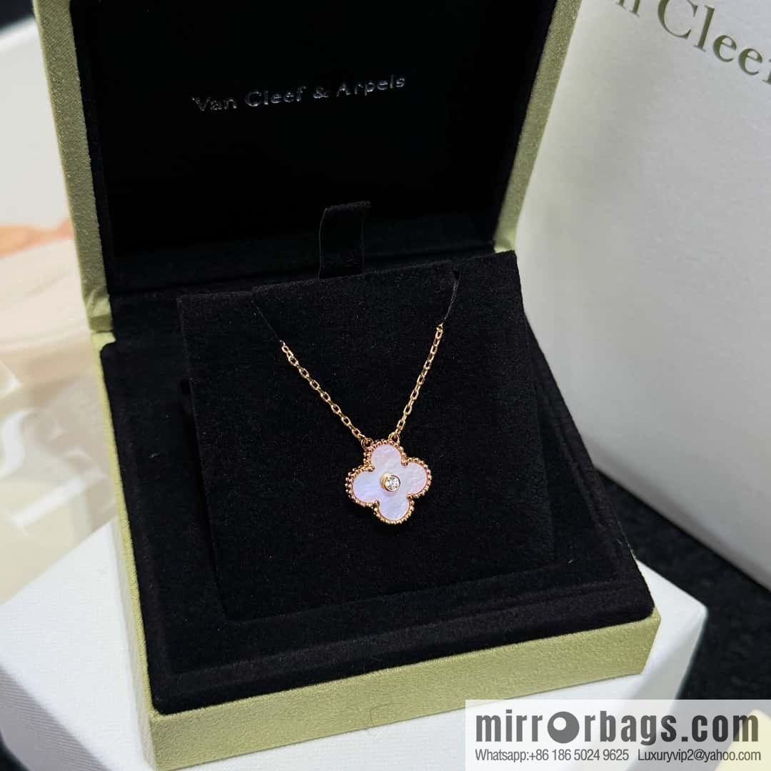 ❗️CNC Version ❗️ ☀️ Van Cleef & Arpels Pink Shell Single Diamond Clover Necklace ☀