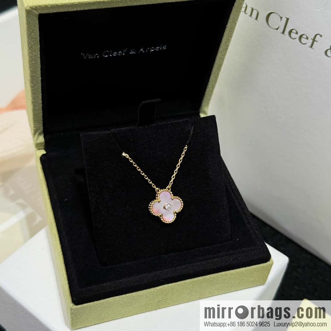 ❗️CNC Version ❗️ ☀️ Van Cleef & Arpels Pink Shell Single Diamond Clover Necklace ☀