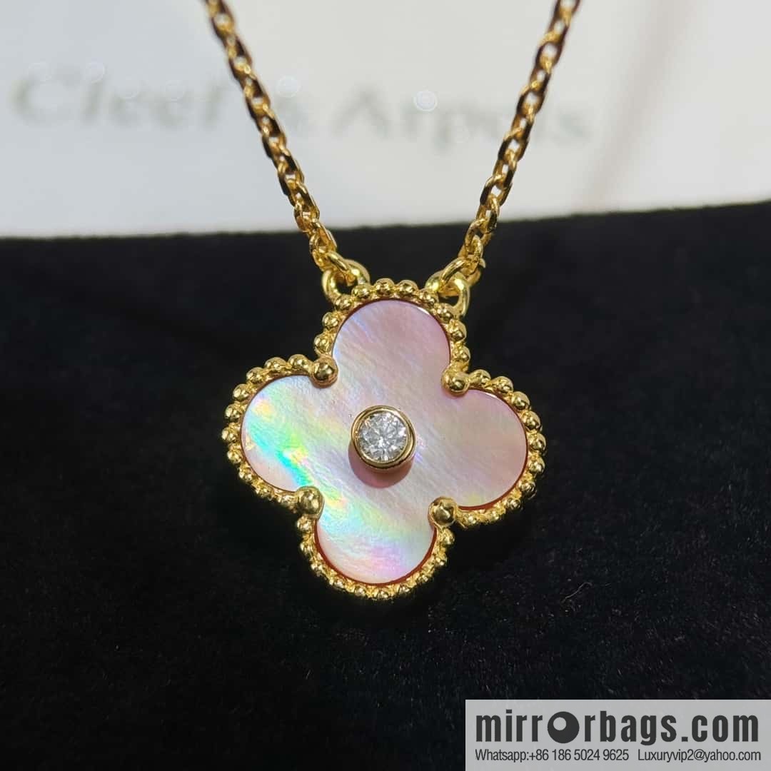 ❗️CNC Version ❗️ ☀️ Van Cleef & Arpels Pink Shell Single Diamond Clover Necklace ☀