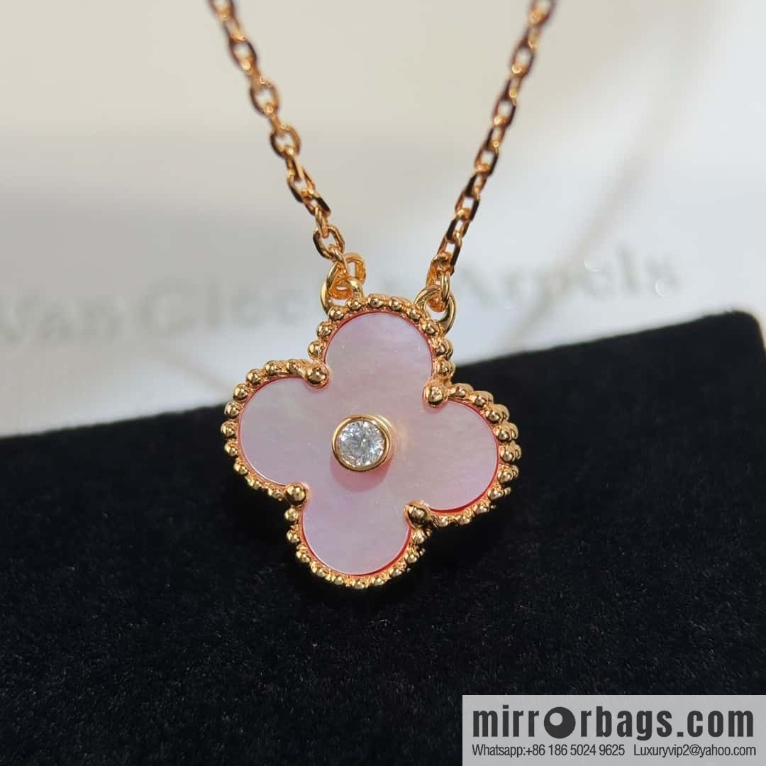 ❗️CNC Version ❗️ ☀️ Van Cleef & Arpels Pink Shell Single Diamond Clover Necklace ☀