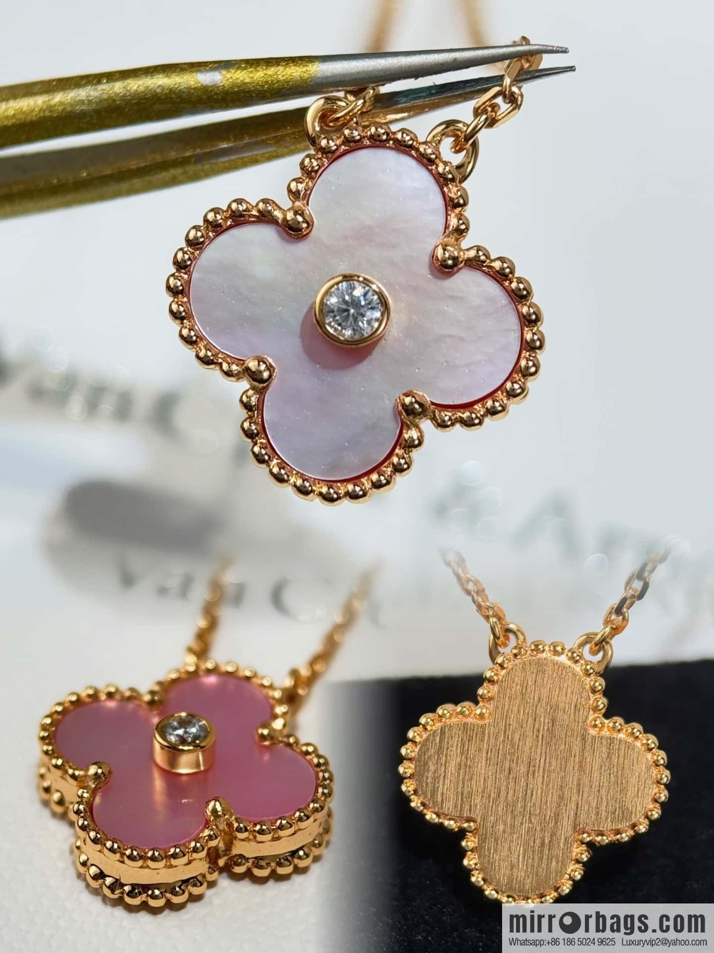 ❗️CNC Version ❗️ ☀️ Van Cleef & Arpels Pink Shell Single Diamond Clover Necklace ☀
