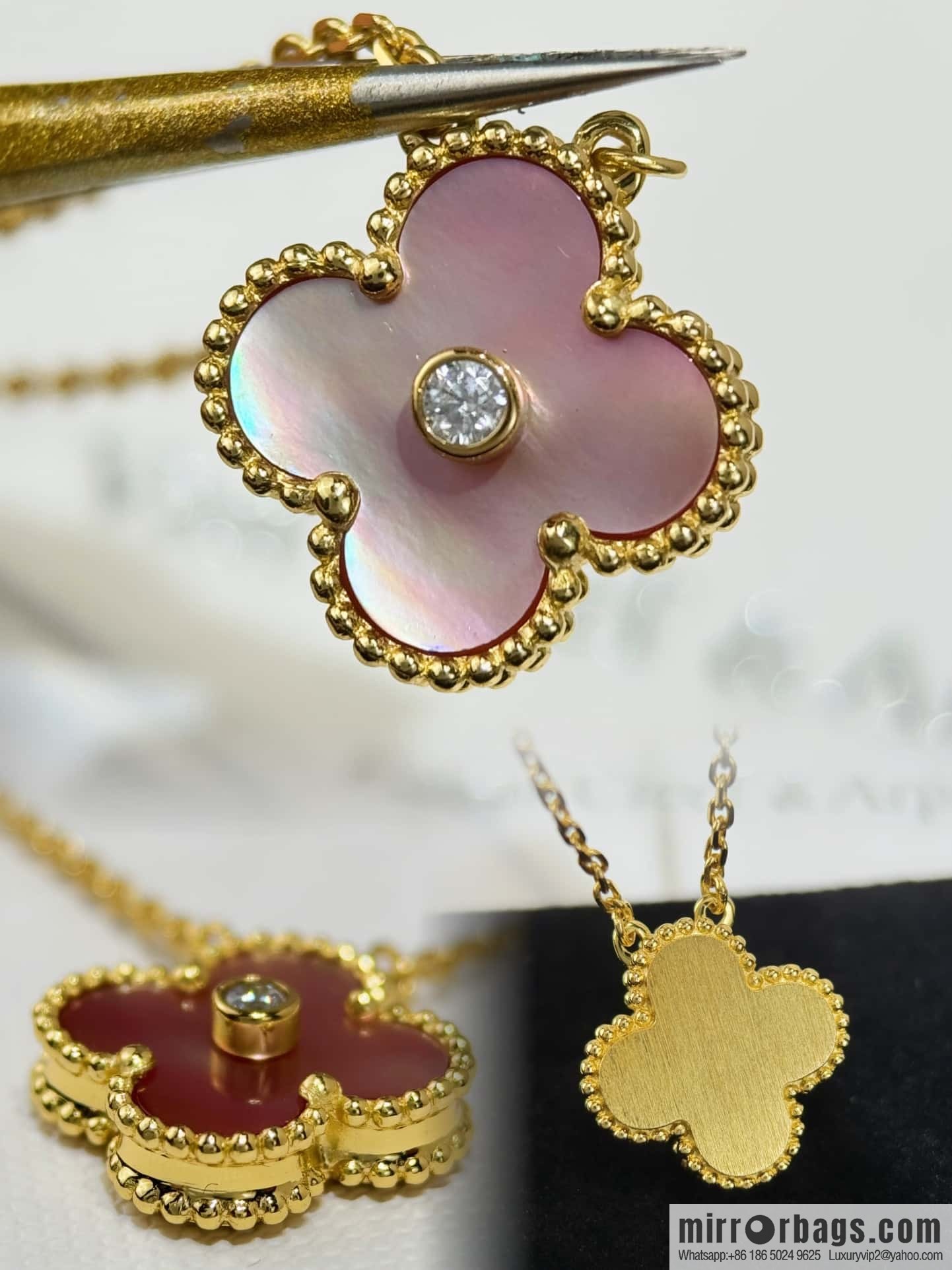 ❗️CNC Version ❗️ ☀️ Van Cleef & Arpels Pink Shell Single Diamond Clover Necklace ☀