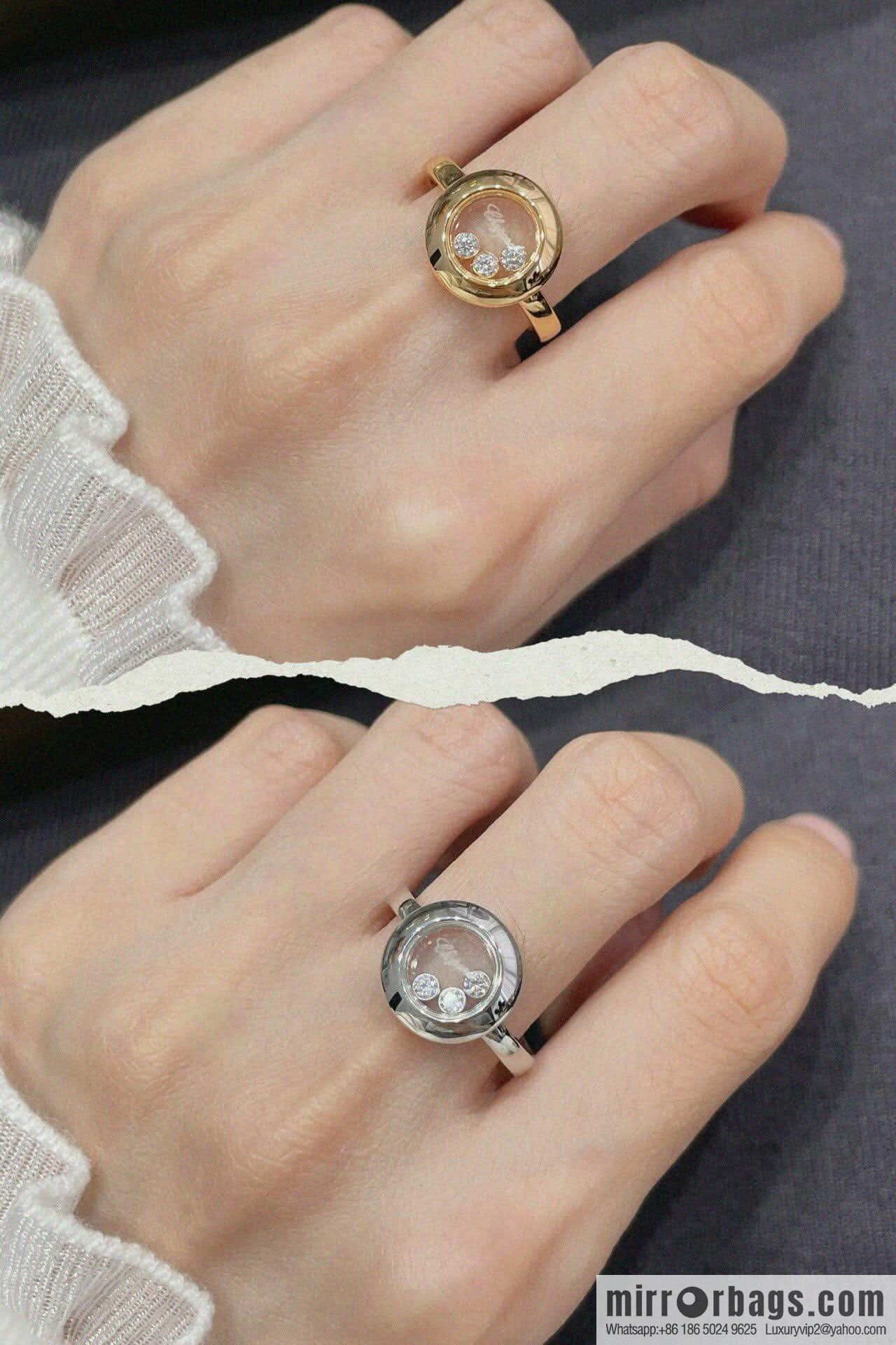 ❗️New ❗️ Chopard HAPPY DIAMONDS Glossy Round Three Diamond Ring