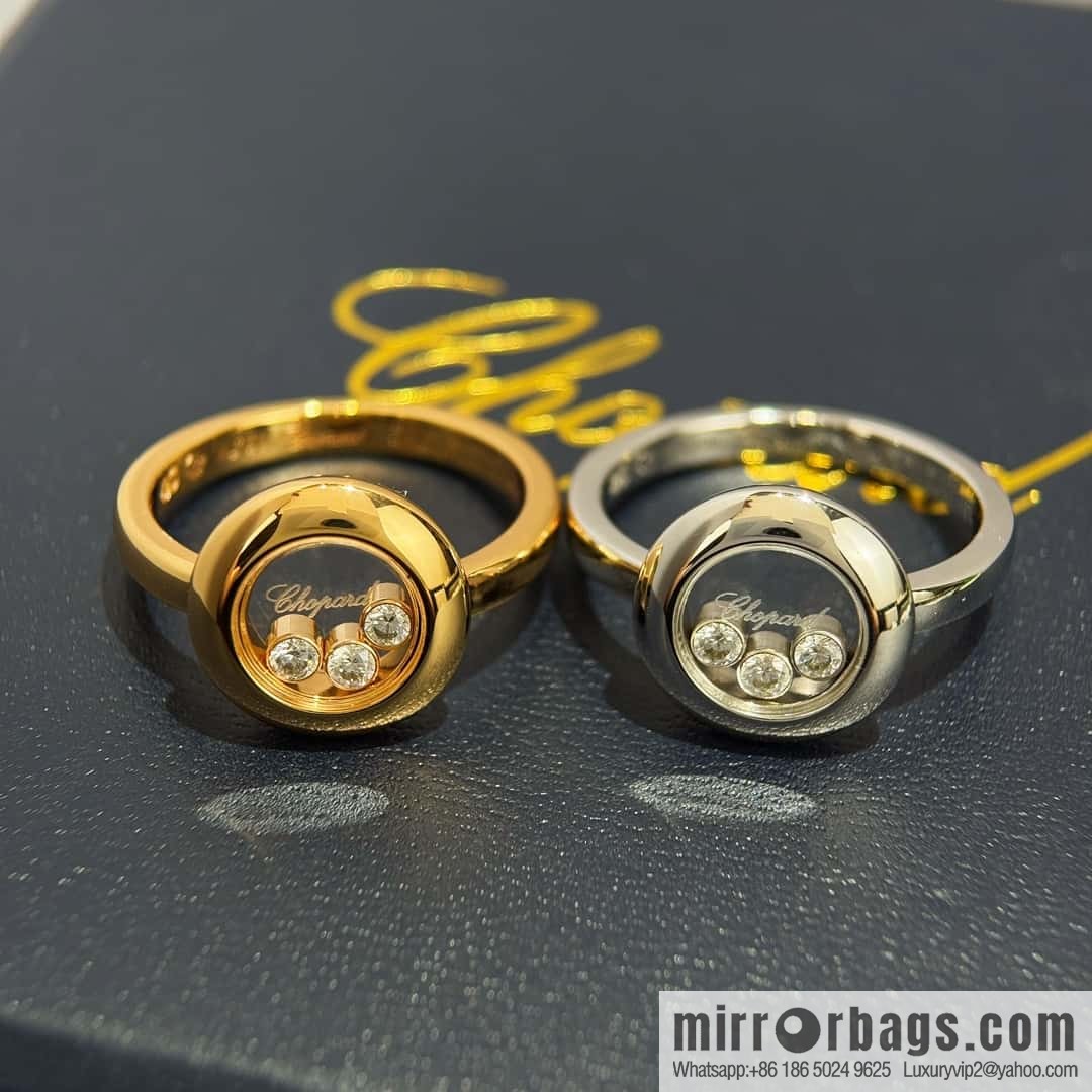 ❗️New ❗️ Chopard HAPPY DIAMONDS Glossy Round Three Diamond Ring