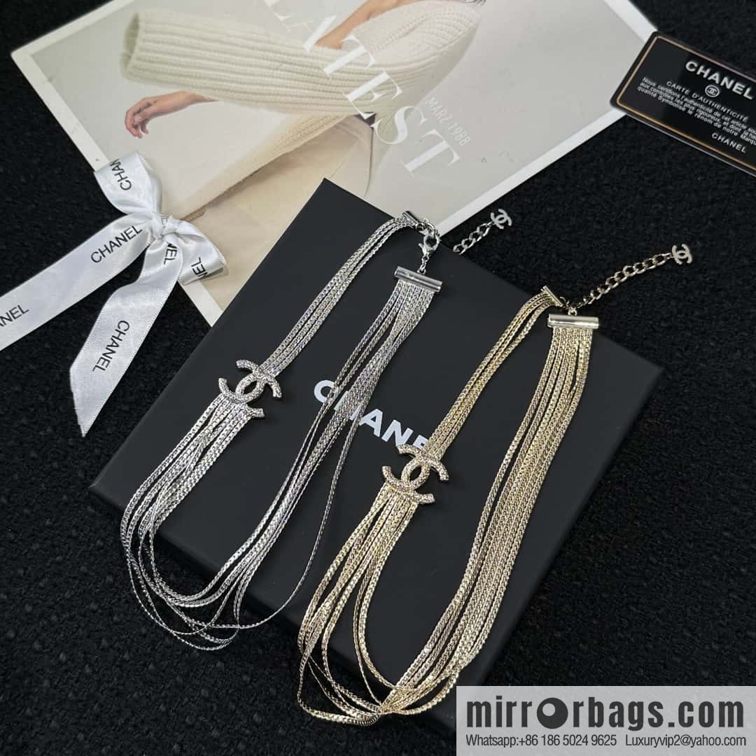 ❗️New ❗️☀️ New ☑️ Chanel Silver Gold Double C Multi-layer Snake Bone Chain Necklace ☀️