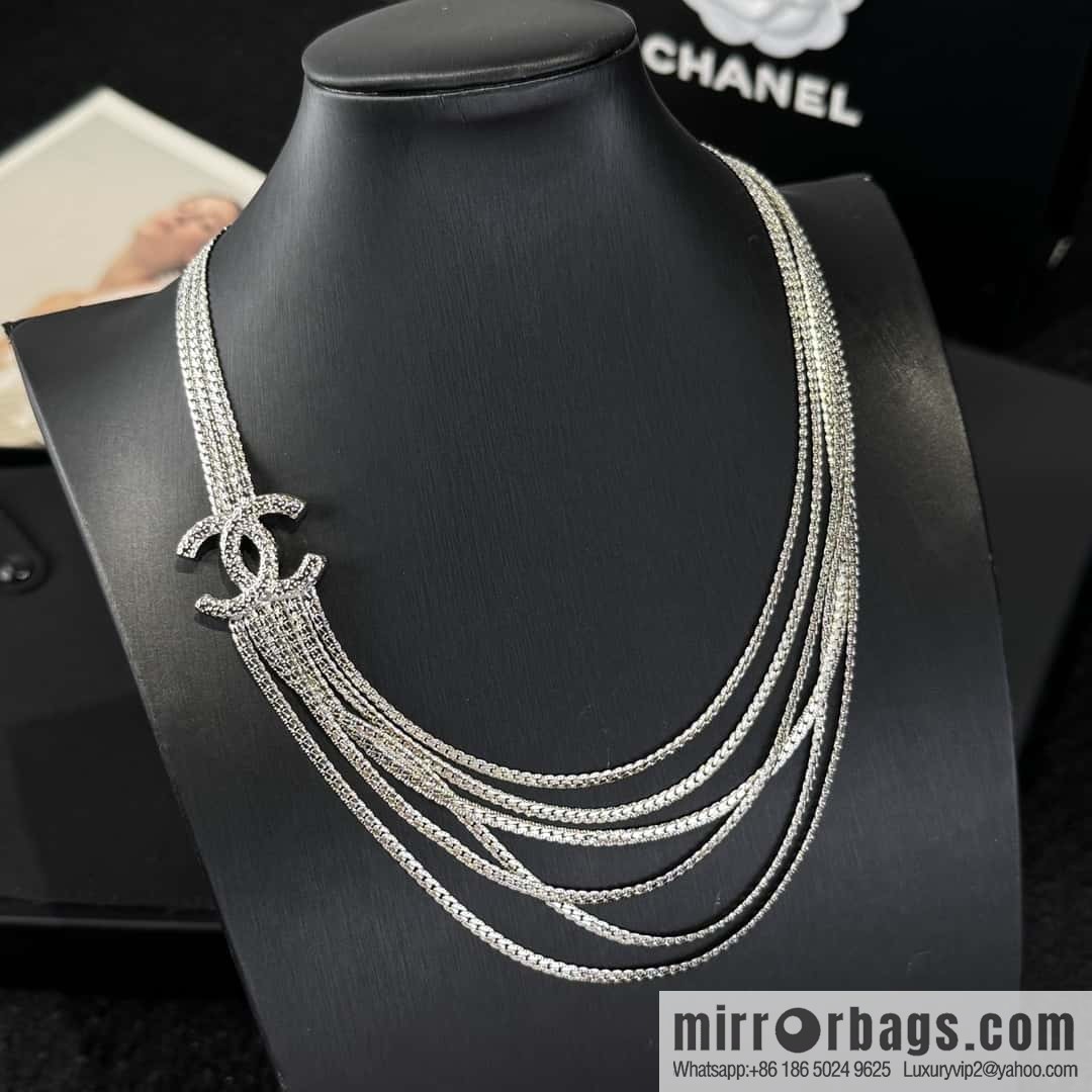 ❗️New ❗️☀️ New ☑️ Chanel Silver Gold Double C Multi-layer Snake Bone Chain Necklace ☀️