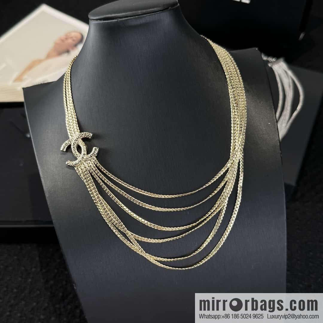 ❗️New ❗️☀️ New ☑️ Chanel Silver Gold Double C Multi-layer Snake Bone Chain Necklace ☀️