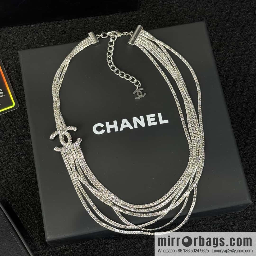 ❗️New ❗️☀️ New ☑️ Chanel Silver Gold Double C Multi-layer Snake Bone Chain Necklace ☀️