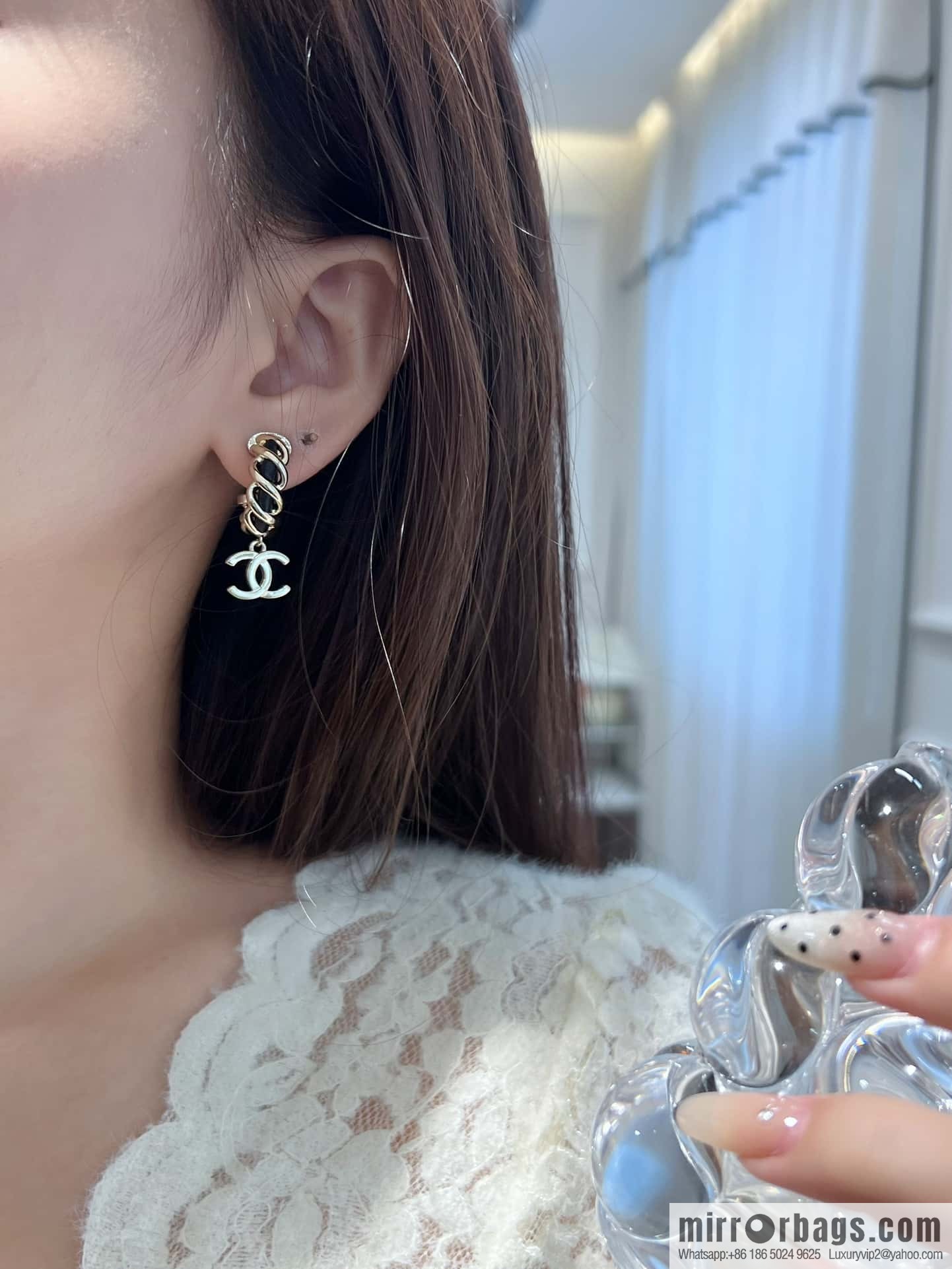 ❗️New ❗️☀️ New ☑️ Chanel c2 double c black leather rope stud earrings ☀️