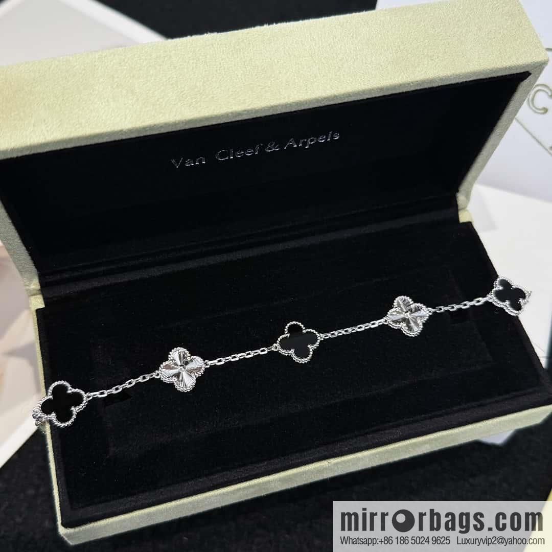 ❗️CNC version ❗️ ☀️ Van Cleef & Arpels spaced laser black agate four-leaf clover five-flower bracelet ☀