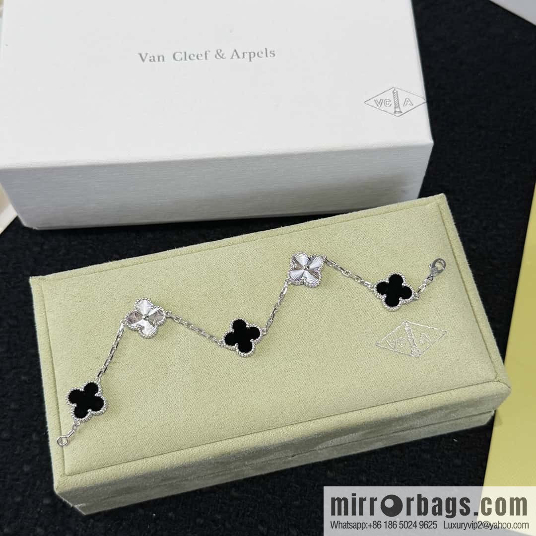 ❗️CNC version ❗️ ☀️ Van Cleef & Arpels spaced laser black agate four-leaf clover five-flower bracelet ☀
